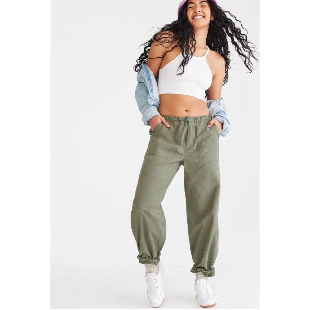 Aeropostale Baggy Parachute Pants Women's XS Olive Y2K Relaxed Fit
